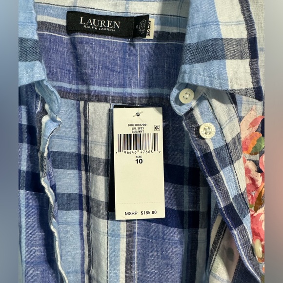 NWT Lauren Ralph Lauren  Floral & Plaid Linen Shirtdress Size 10 - Picture 4 of 10